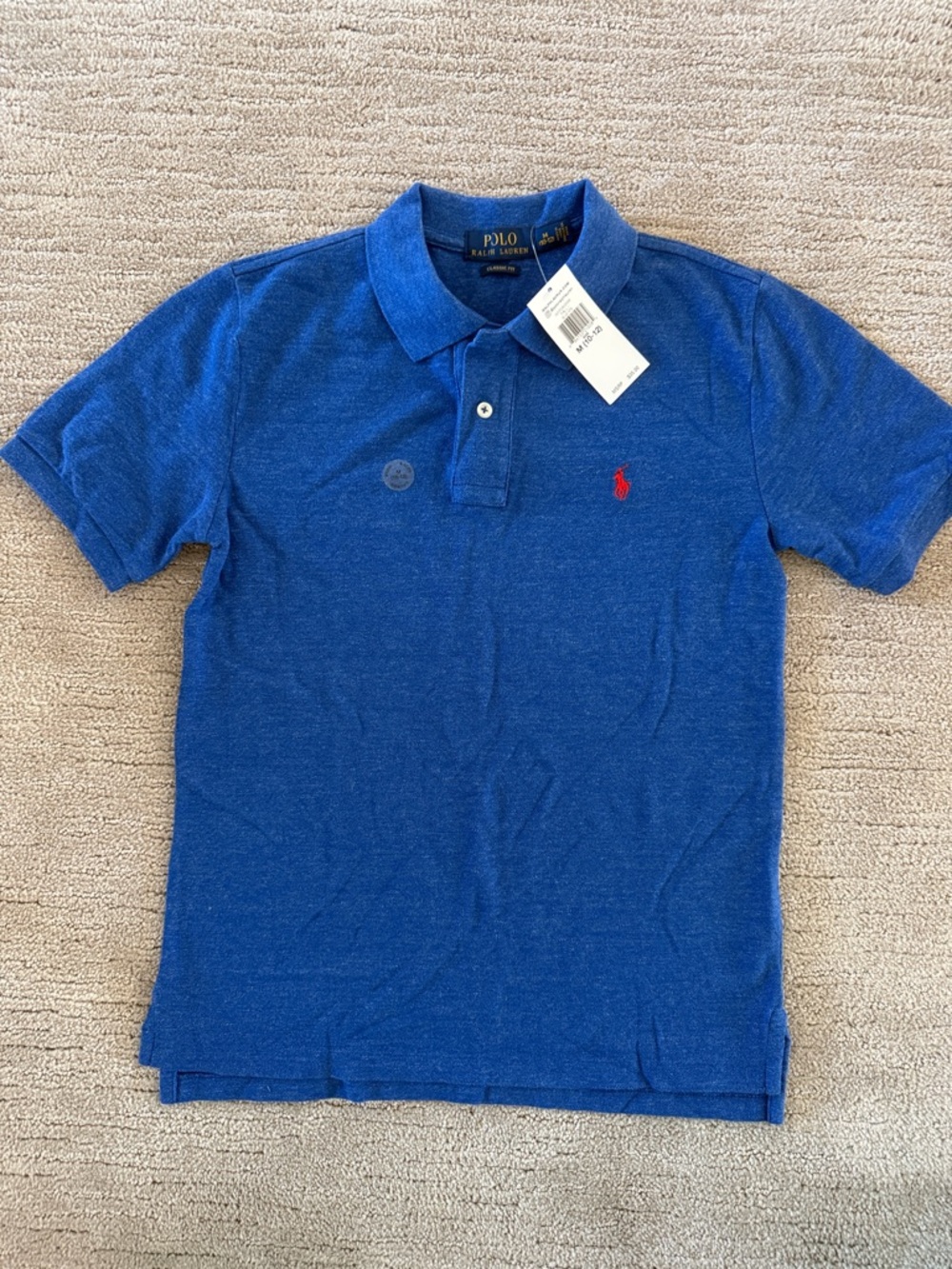 NWT Polo by Ralph Lauren Blue Polo Shirt with Red Pony Sz M 10/12